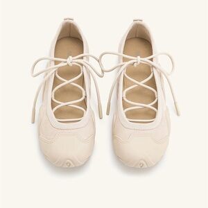 JW PEI Neutral Beige Lace-Up Ballet Flats